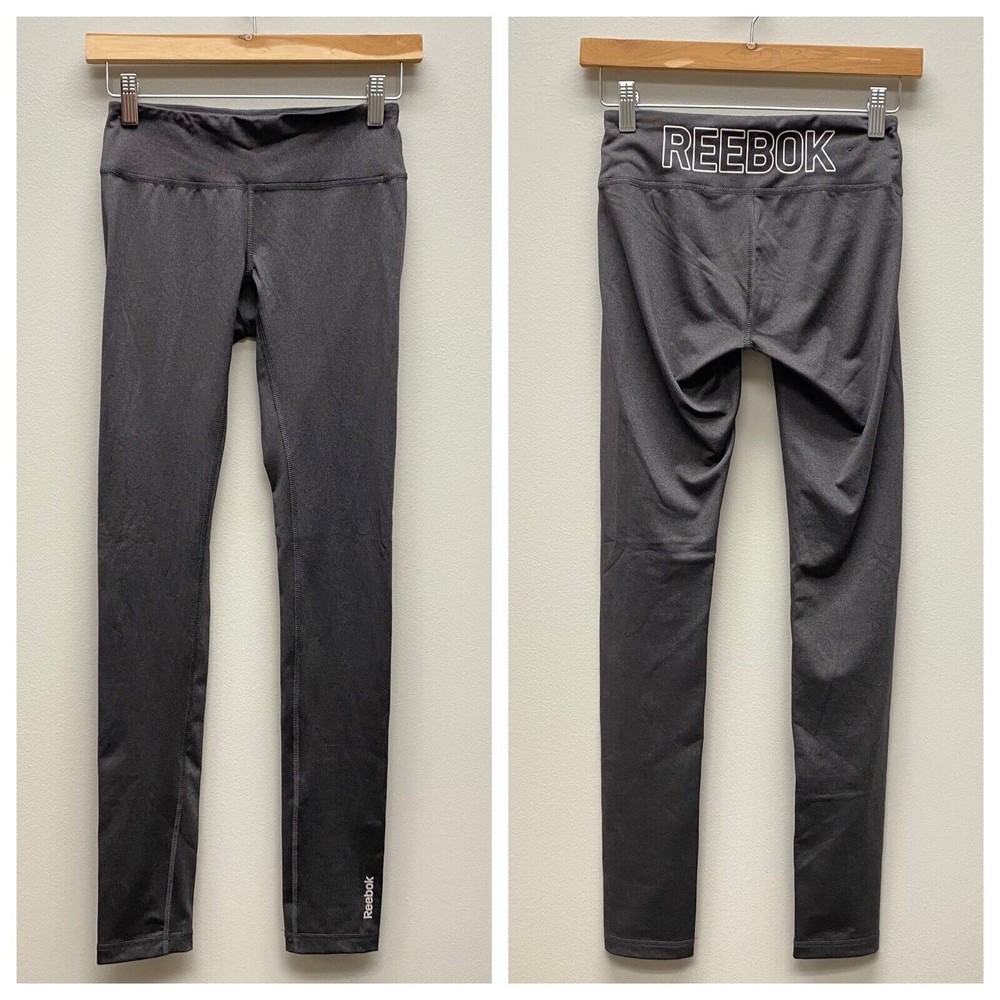 Reebok Active‎ Leggings Size XS Midrise Charcoal Gray Logo Full Length Athletic